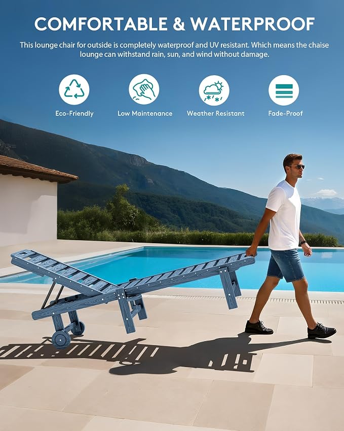 SERWALL Outdoor Chaise Lounge Set of 6, HDPE Pool Lounge Chair - Image 4