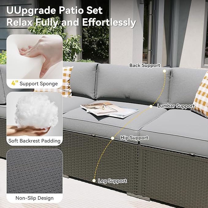 Aoxun Patio Furniture Set, 7 Piece Outdoor Sectional Sofas - Image 3