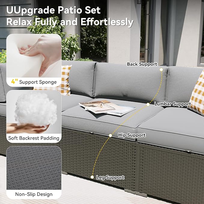 Aoxun Patio Furniture Set with Fire Pit Table, 8 Piece Outdoor Sectional Sofas - Image 3