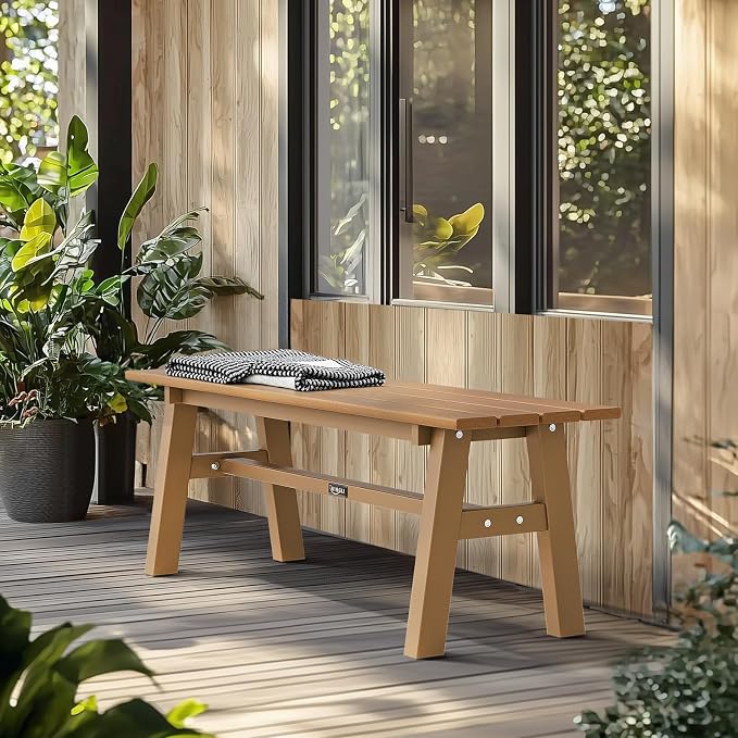 VINGLI 47” Outdoor Bench Garden Bench HDPE Porch Bench w/Metal Legs, Poly - Image 7