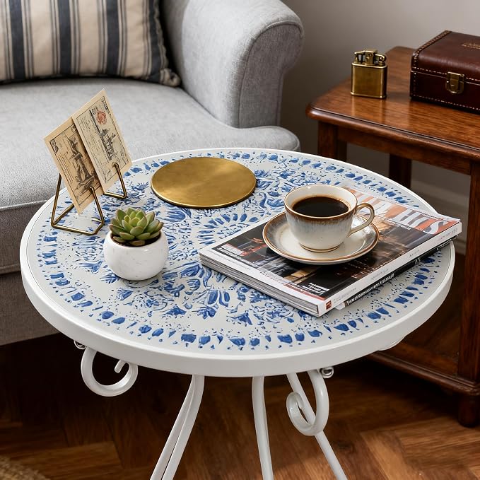 Outdoor Side Table & Mosaic Plant Stand, Indoor Outdoor Coffee Tea Table - Image 7