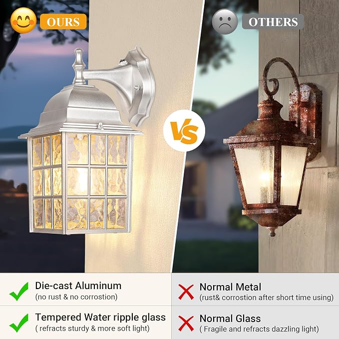 WIHTU Silver Exterior Lighting Fixtures Wall Mount, Dusk to Dawn Outdoor Porch - Image 4