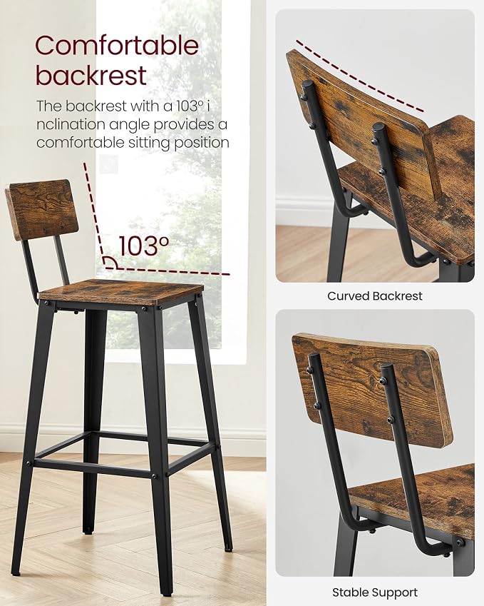 VASAGLE Set of 2 Bar Stools, Bar Height Stools, 29.1 Inches Tall Barstools - Image 6