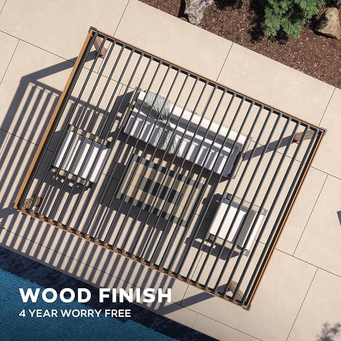 MIRADOR 111S Takasho Louvered Pergola 10x13 Wood Grain Outdoor Aluminum Pergola - Image 3