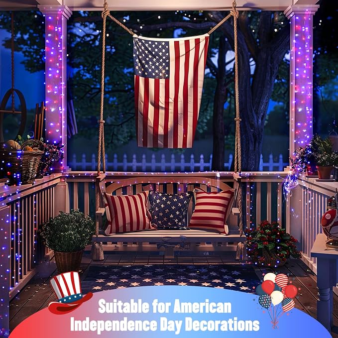 JMEXSUSS 2 Pack Red White and Blue Solar Lights, Each 100 LED 33FT Solar Fairy - Image 4