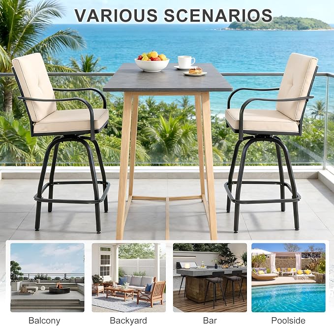 Patio Swivel Bar Stools Set of 4, Outdoor Bar Height Swivel Chairs - Image 7