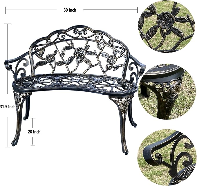 Mandolin Outdoor Park Garden Chair, All Chair Anti Rust Cast Aluminum Patio - Image 2