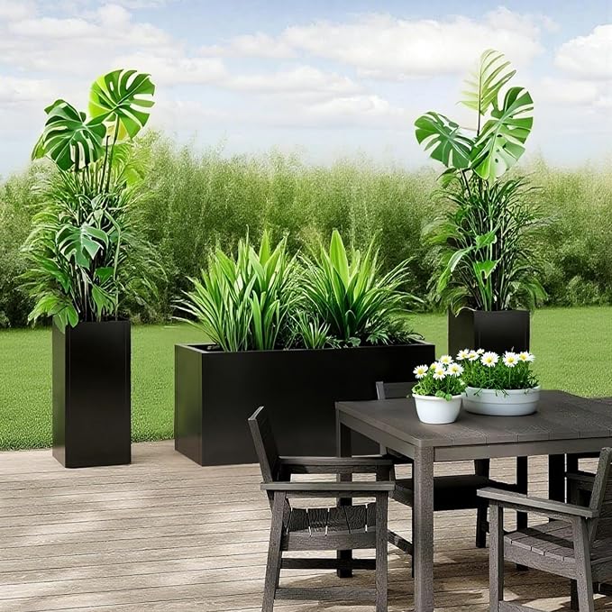 Galvanized Steel Planter Black Metal Outdoor Planter Powder Coated 32" x 12" x - Image 4