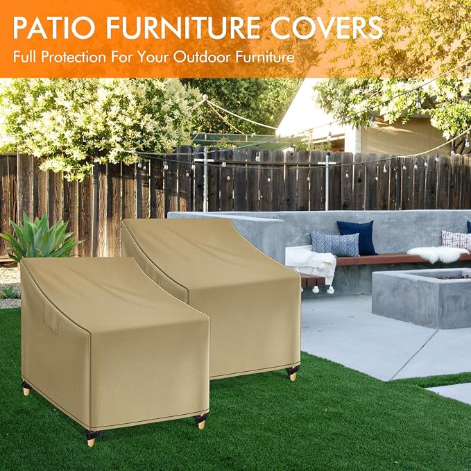 WLEAFJ Outdoor Chair Covers Waterproof, Khaki Lawn Patio Furniture Covers - Image 6