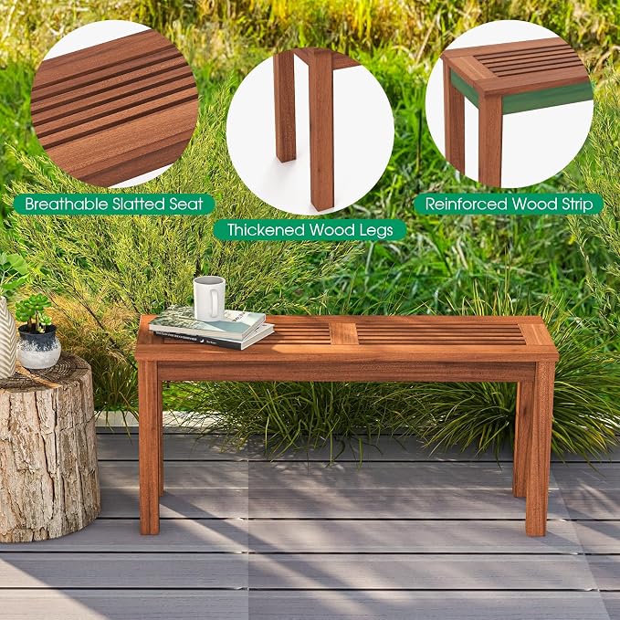 Tangkula Patio Wood Bench, 2-Person Solid Wood Bench - Image 7