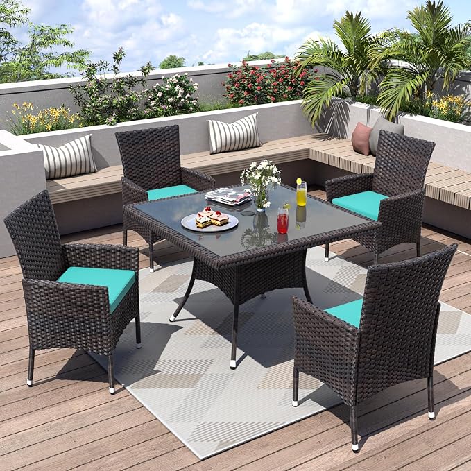 ALAULM 5 Piece Patio Dining Set All-Weather Wicker Outdoor Patio Furniture Set by ALAULM