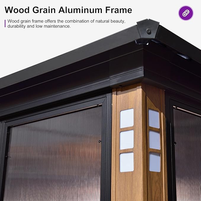 PURPLE LEAF 12' X 16' Patio Hardtop Gazebo Double Top Outdoor Screen Aluminum - Image 5