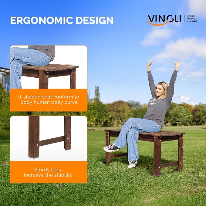 VINGLI Outdoor Wood Bench - Image 4