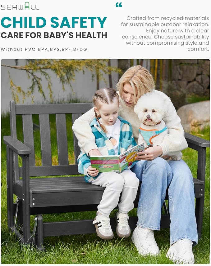 SERWALL Outdoor Glider Bench Set of 2, HDPE Weather-Resistant Swinging Bench - Image 3