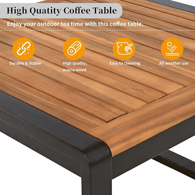 4 Pieces Outdoor Patio Conservation Set, Metal and Wood Frame Sectional - Image 8