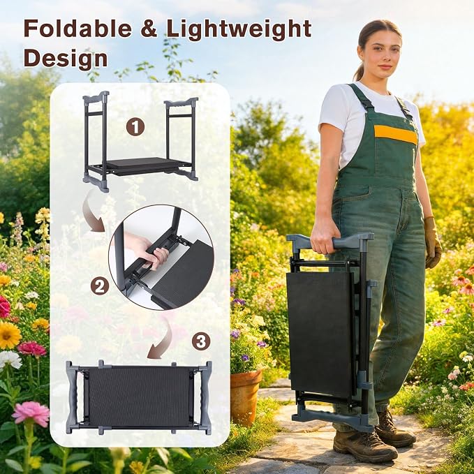 Garden Kneeler and Seat, Extra Wide Thick EVA Pad, Heavy Duty Foldable Garden - Image 4
