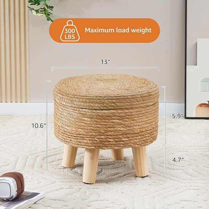 Cpintltr Storage Ottoman Poufs Handwoven Footstool Natural Seagrass Round - Image 3