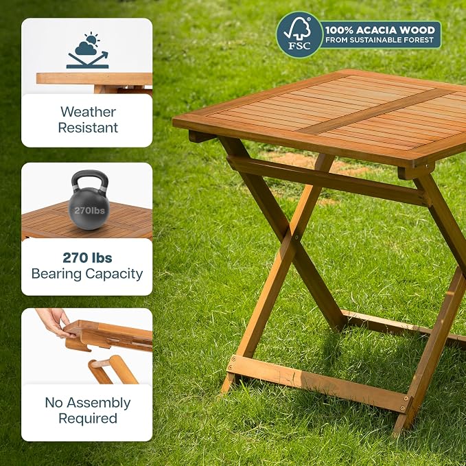 IDZO Legolas FSC Acacia Wooden Folding Table, Heavy Duty 270lbs Capacity - Image 5