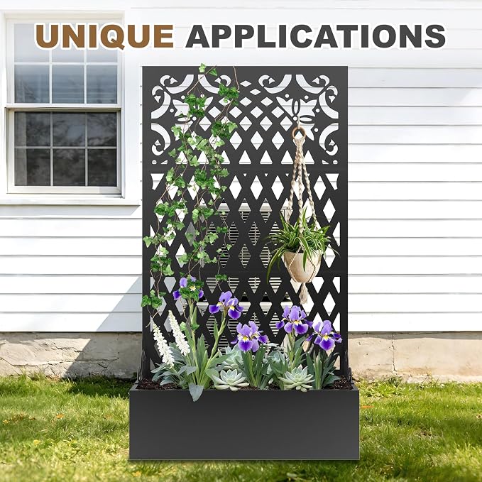 Metal Raised Garden Bed with Trellis & Privacy Screen, Modern Planter with - Image 5