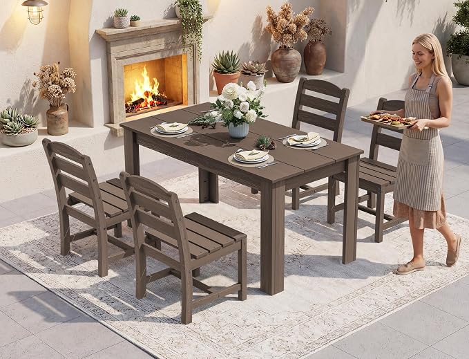 SERWALL Outdoor Dining Sets for 6, HDPE Dining Sets - Image 6