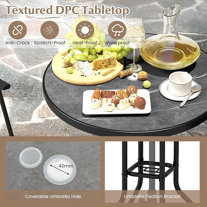 COSTWAY 3 PCS Patio Table and Chairs Set, Bistro Furniture - Image 6