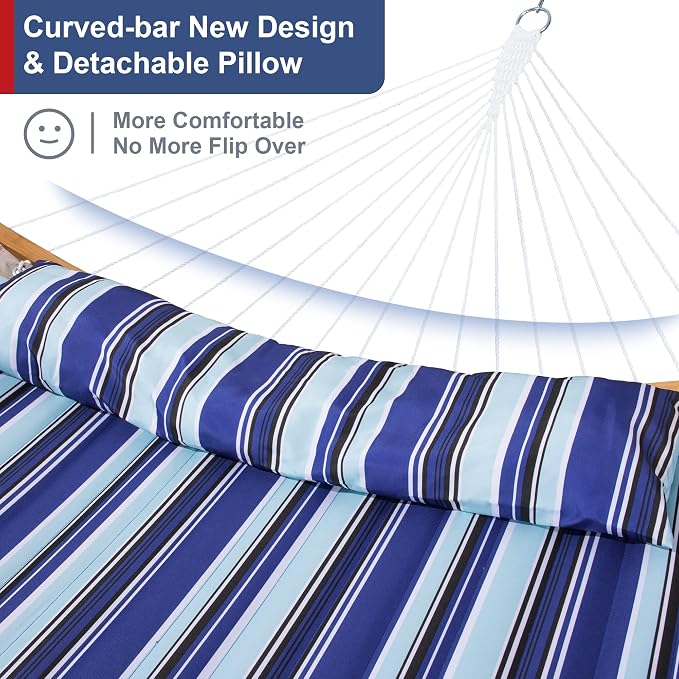 12 Ft Hammock with Stand for Outside, 2 Person Hammock Freestanding with Curved - Image 4