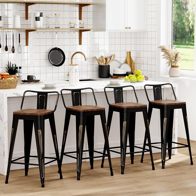 WENTMENT Bar Stools Set of 4 Counter Height Bar Stools Metal Barstools by WENTMENT