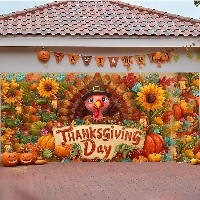 ANNA QUEEN Thanksgiving Garage Door Banner 6 x 13FT, Cute Turkey - Image 5