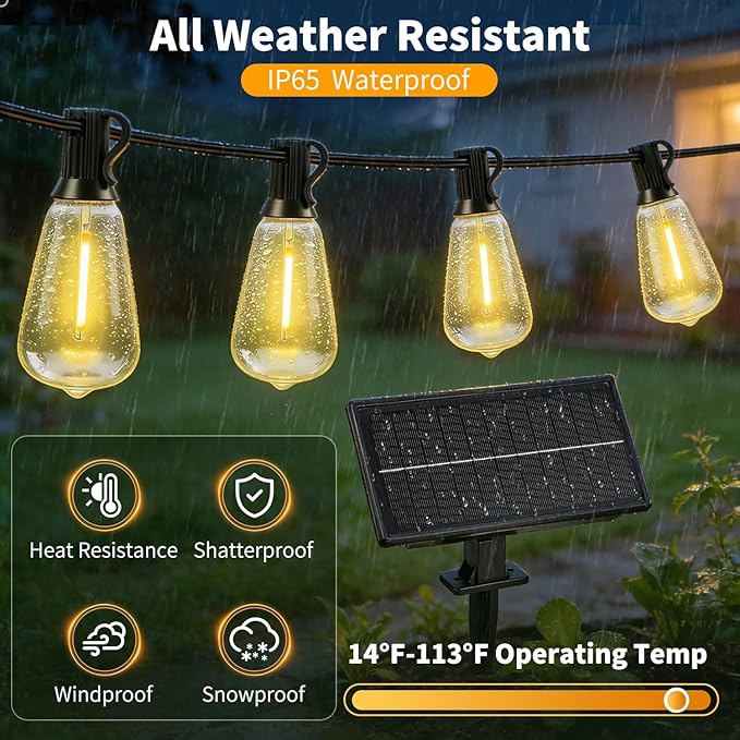 Solar Lights Outdoor Waterproof: ST38 100FT 30M Shatterproof Bulbs Patio Lights - Image 5