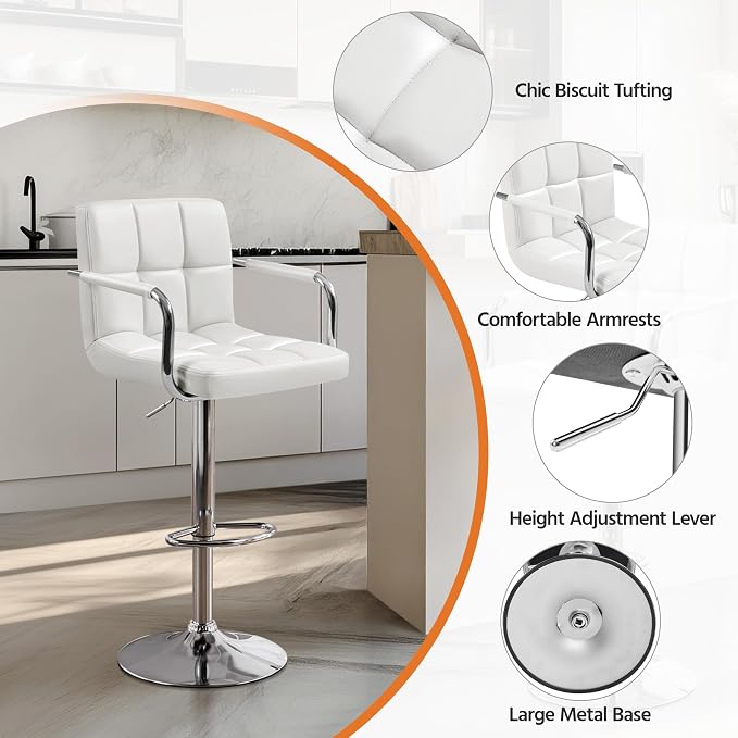 Yaheetech Bar Stools Set of 2, PU Leather Adjustable Swivel Barstools, - Image 6