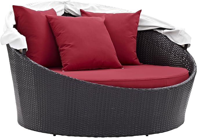 Modway Convene Wicker Rattan Outdoor Patio Retractable Canopy Round Poolside - Image 5