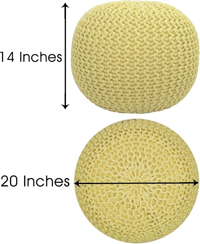 COTTON CRAFT - Hand Knitted Cable Style Dori Pouf - Yellow - Floor Ottoman - - Image 3
