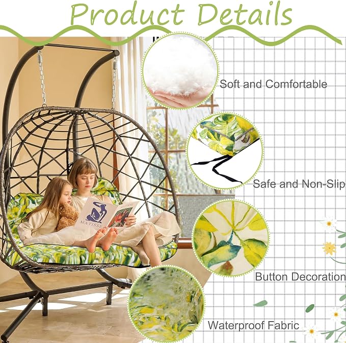 Waterproof Porch Swing Cushion Replacement, 2–3 Seat Swing Seat Cushion - Image 3