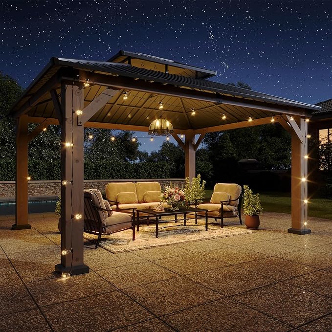 Aoxun 12' x 14' Outdoor Wood Gazebo, Hardtop Gazebo Permanent Wooden Pavilion - Image 2
