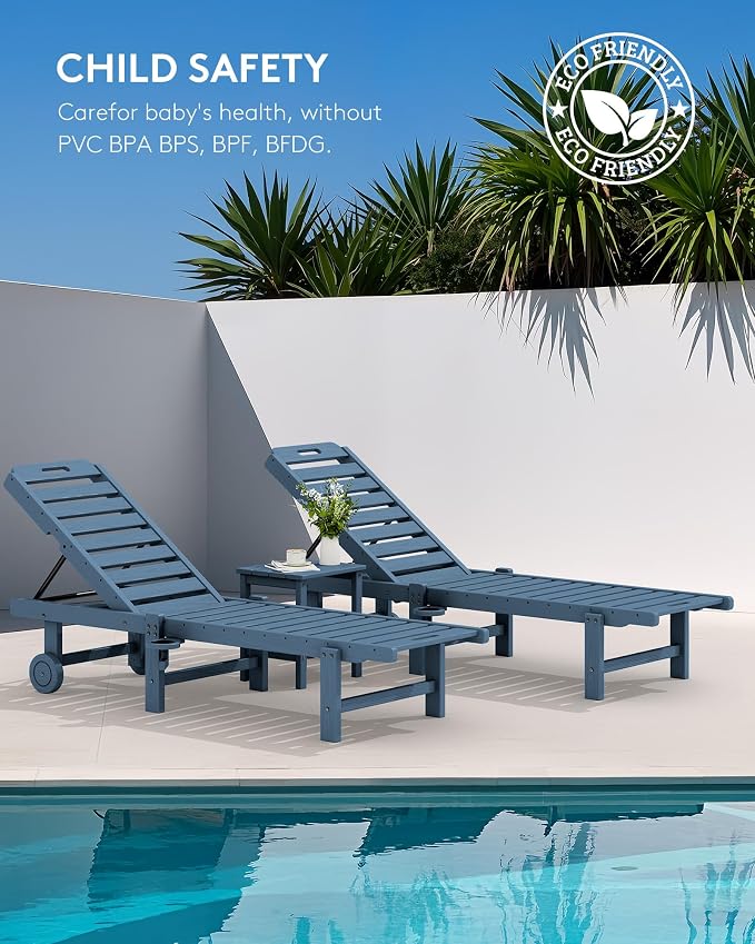 SERWALL Outdoor Chaise Lounge Set of 8, HDPE Pool Lounge Chairs - Image 9
