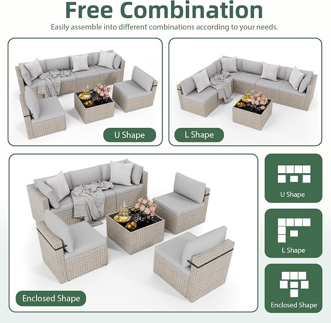 7-Piece Outdoor Sectional Sofa Set, Weather-Resistant Patio Furniture Set - Image 4
