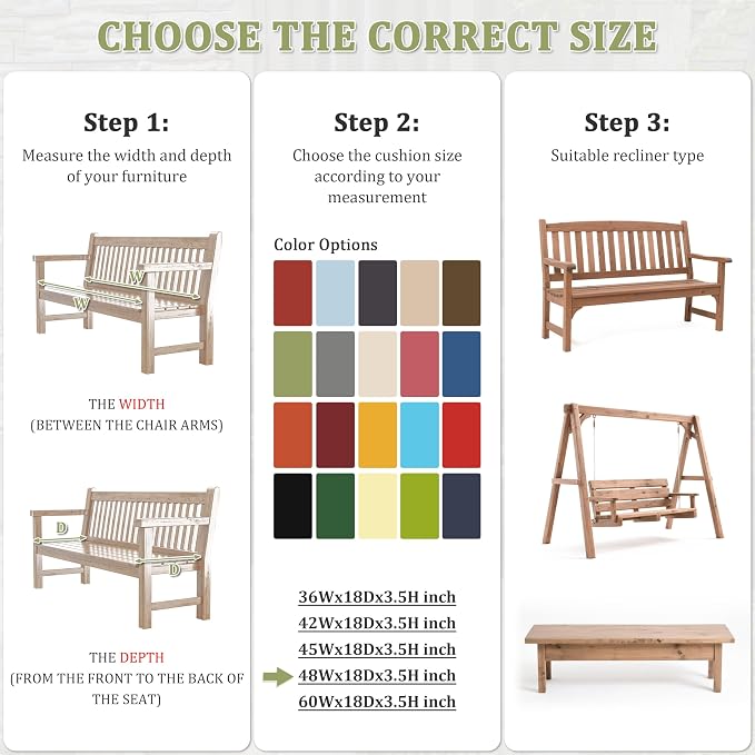 Premium Outdoor Bench Cushions for Patio Furniture 3.5inches Memory Foam Bench - Image 3