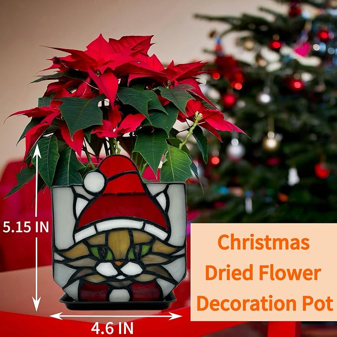 Stained Glass Christmas Cat Planter，Cute Planters - Image 5