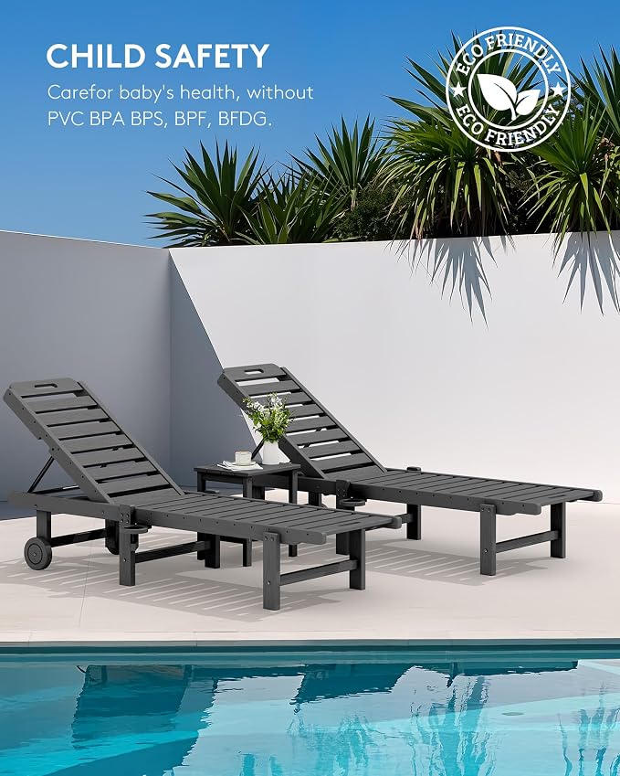 SERWALL Outdoor Chaise Lounge Set of 8, HDPE Pool Lounge Chairs - Image 8