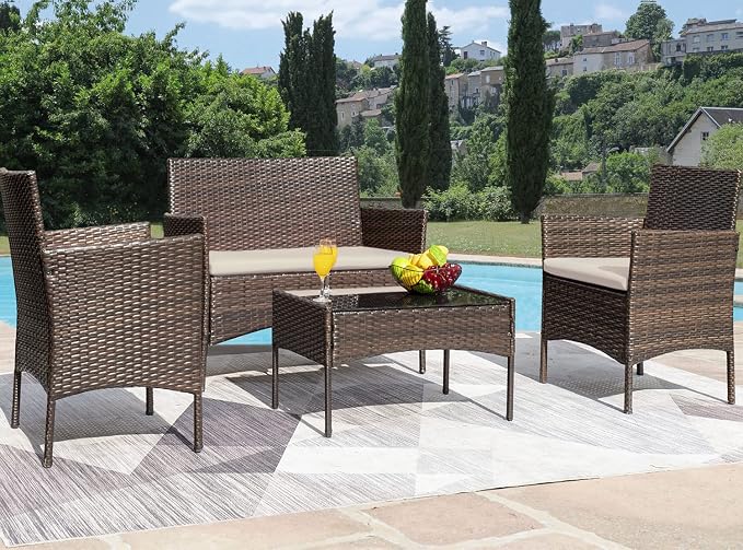 Greesum Patio Furniture 4 Pieces Conversation Sets Outdoor Wicker Rattan Chairs - Image 2