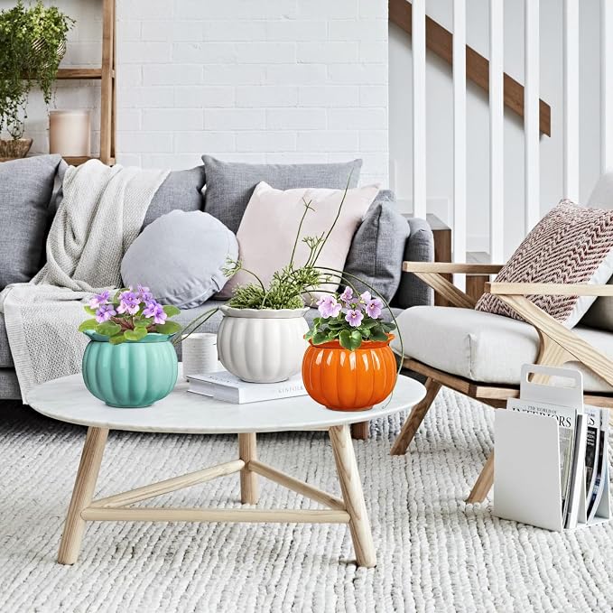 BUYMAX African Violet Pots, Halloween Pumpkin Plant Pots Ceramic Easy Self - Image 6