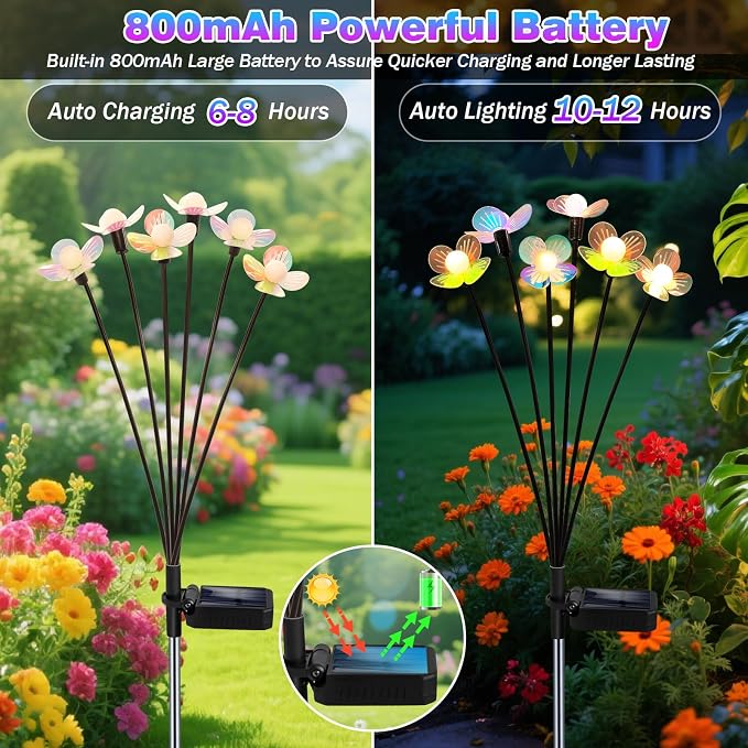 Solar Garden Lights, 4 Pack 24 LED Solar Swaying Flower Light, Waterproof - Image 4