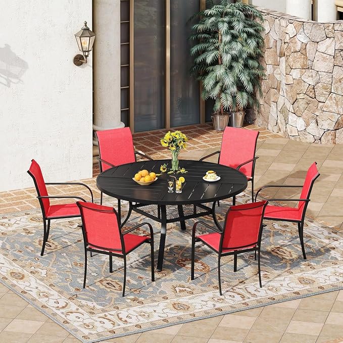 VICLLAX 7 Pieces Patio Outdoor Dining Set, 47.2" Round Metal Table by HOME