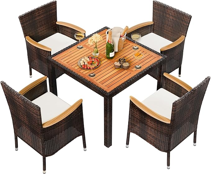 Shintenchi 5 PCS Patio Dining Set, Wicker Outdoor Table and Chairs by Shintenchi
