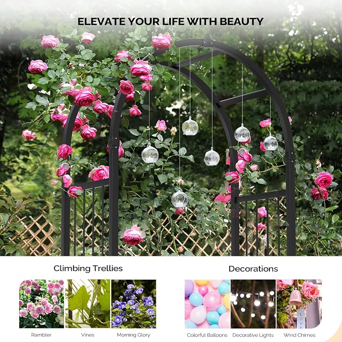 VINGLI Garden Arbor with Gate, PVC Frame Trellis Garden Arch - Image 6