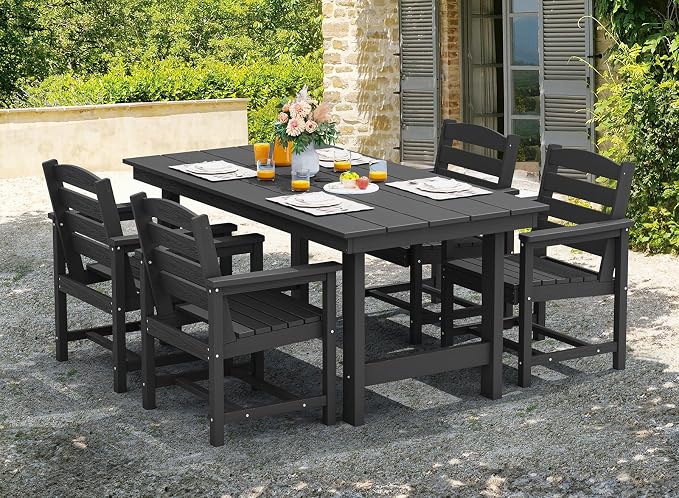 SERWALL Patio Dining Table Sets 5-Piece, Outdoor HDPE Dining Furniture Set - Image 6