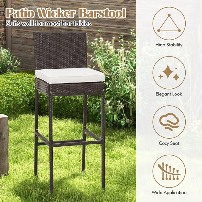 COSTWAY Outdoor Wicker Bar Stools Set of 4, Footrest and Backrest, Rattan - Image 4