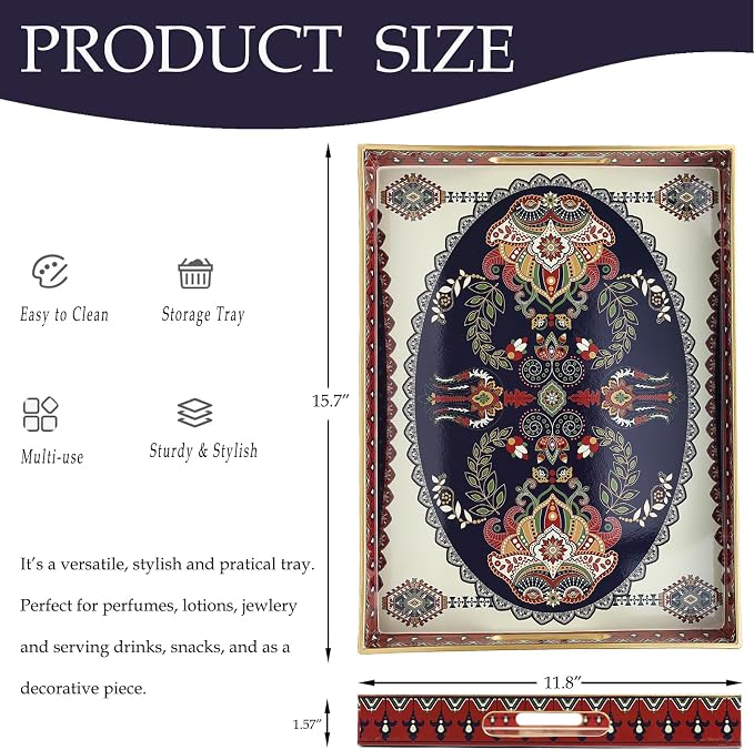 Spsyrine Plastic Serving Tray for Ottoman, Coffee Table, Rectangle Decorative - Image 2