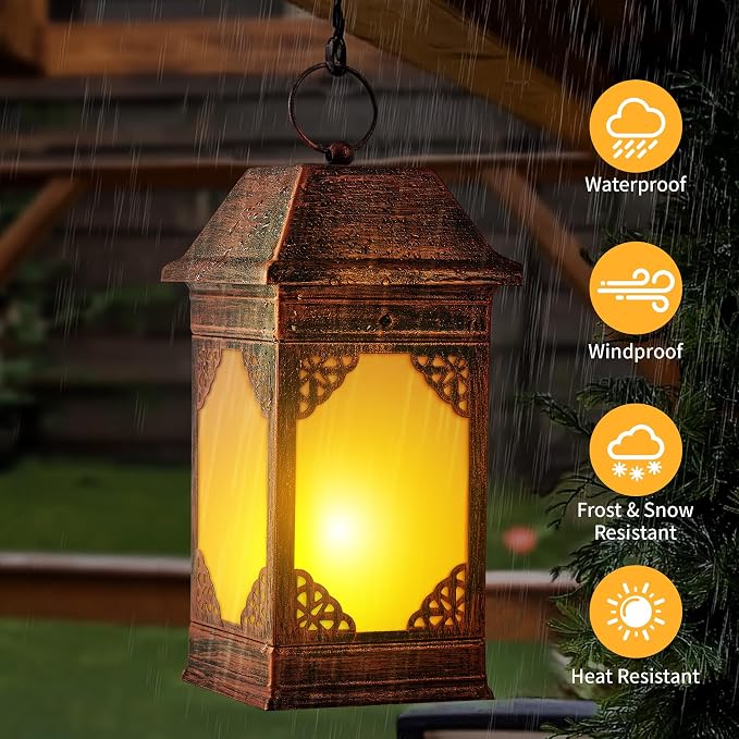 15.5" Solar Lanterns Outdoor Waterproof, Glass Flickering Flame Solar Lantern - Image 5