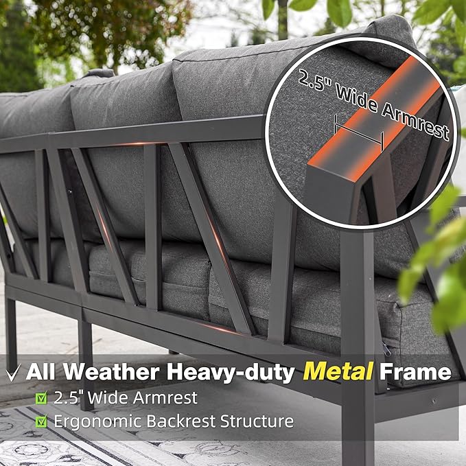 Patio Furniture Set, 6 Pieces Outdoor Couch Sectional, L Shaped Patio Sofa - Image 3